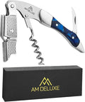 Waiters Corkscrew Wine Opener - Double-Hinged Fulcrum 3-In-1 Cork Screw Wine Bottle Opener Heavy Duty Stainless Steel & Sapphire Resin. Serrated Foil Cutter. Beer Opener. Magnetic Gift Box