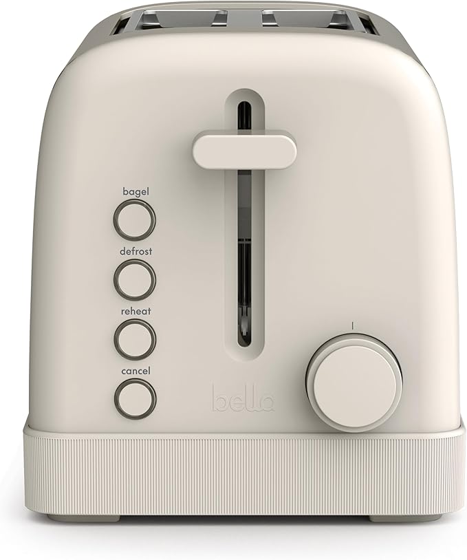bella 2 Slice Toaster, 6 Setting Shade Control w Reheat, Cancel, Bagel & Defrost Buttons, Removable Crumb Tray, Anti Jam & Auto Shutoff, Auto Centering Guides & Cord Wrap, 900 Watt, Oatmilk