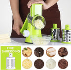 Cambom Rotary Cheese Grater Hand Crank Cheese Shredder for Fresh Cheese, Vegetable, Nuts,Non-slip Suction Base, Free Cleaning Brush Three Blades, Green
