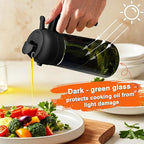 2 in 1 Glass Oil Sprayer & Dispenser,16oz/470ml Olive Cooking, Air Fryer, and Salad, for Kitchen Gadgets and Air Fryer Accessories, w/Stickers (White + Dark Green Bottle1)