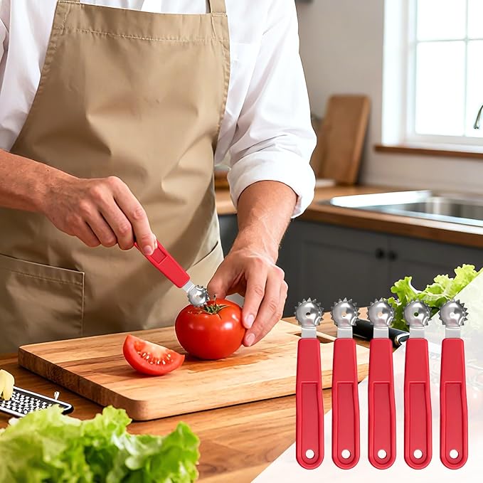 5 Pcs Tomato Corer Tool Strawberry Huller Stem Remover, Handle with hole, Stainless Steel, Fruit Corer Tool for Tomato Strawberry