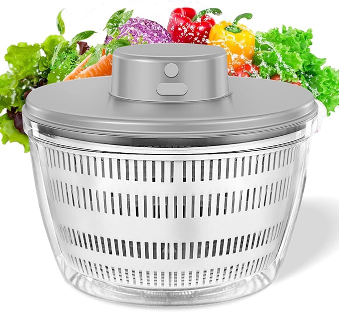 Vegetables Washer Dryer,4L Large Capacity Fruit Vegetable Strainer Spinner,USB Electric Salad Lettuce Spinner,Automatic Compact Salad Cleaner and Dryer for Home Kitchen(White)