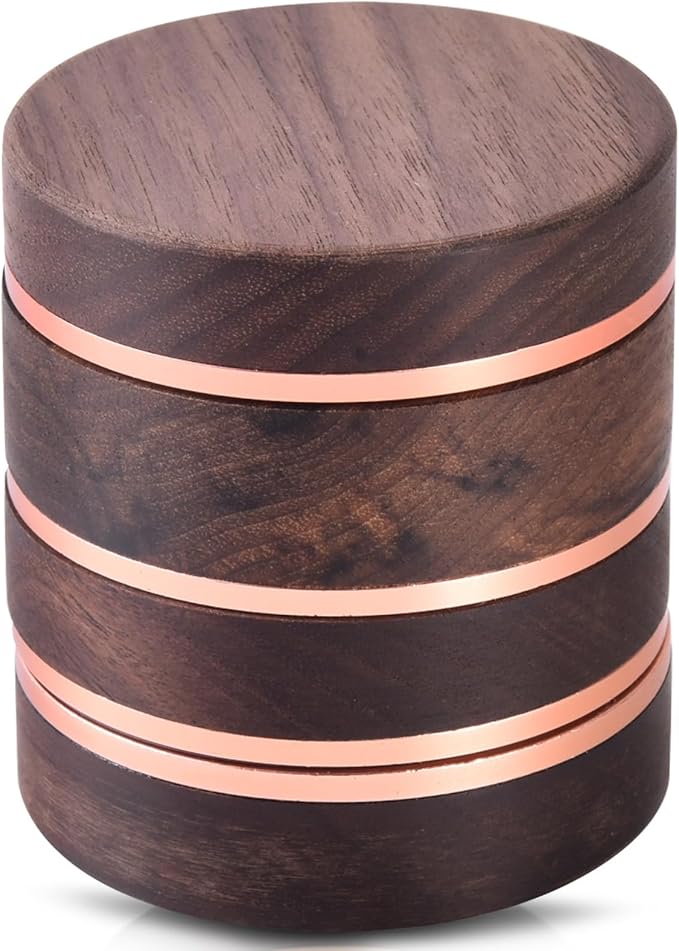 2.5" Manual Spice Grinder, Walnut Wood & Aluminum Seasoning Mill for Dry Spices, Compact Handheld Kitchen Tool (Wood Color)