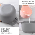 COOK WITH COLOR Nesting Plastic Mixing Bowl Set with Pour Spouts and Handles, Pink, 6 Piece Non-Slip