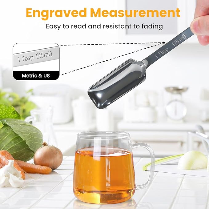 23 Pcs Stainless Steel Measuring Spoons Set with Leveler, Metal Round & Rectangular Spoons plus 5 Mini Teaspoons for Precise Cooking and Baking, Standard Sizes with Clear Engraved Markings