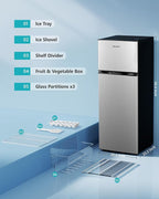 EUHOMY 7.4 Cu.Ft. Refrigerator with Freezer, 2 Door Fridge, Adjustable Thermostat，Large Capacity, Refrigerator for Kitchen/Dorm/Office/Apartment - Food Storage or Cooling drinks, Silver