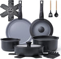 Ammeloo 18 Pcs Ceramic Pots and Pans Set Non Stick Kitchen Cookware Set with Detachable Handle, Non Toxic Cooking Set with Removable Handle for RVs, Camping, Fridge, Dishwasher/Oven Safe