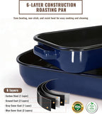 Roasting Pan for Oven with Rack 6-Piece Enamel Deep Lasagna Baking Dish 14&17 Inch, 572°F High Temp Resistance Dishwasher Safe Non-Stick Easy-To-Clean, Large Turkey Ham Roaster Mothers Day Gift