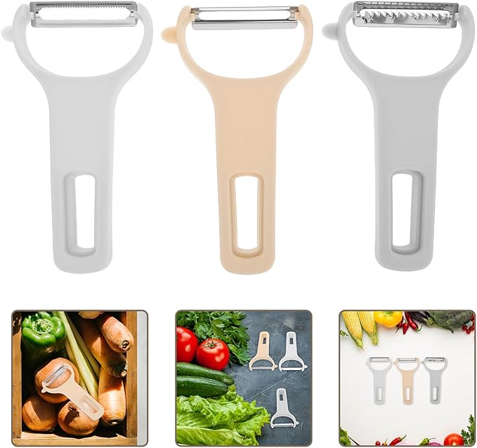 VICASKY 3pcs Melon Slicer and Vegetable Peeling Knives Set Stainless Steel Blades with Plastic Handles Multi-function Kitchen Gadget for Fruit and Vegetable Grating and Shredding