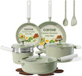 CAROTE Pots and Pans Set Non stick, 15pcs Ceramic Cookware Set Nonstick Non Toxic Cookware,Dishwasher,RV/Camping Cookware Set,Green