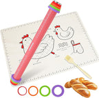 3Pcs Adjustable Rolling Pin Sets with Thickness Rings for Baking,Pastry Dough Roller with Silicone Mat and Brush,Non Stick Silicone Rolling Pin for Dough Cookie Baking Supplies Kitchen Accessories