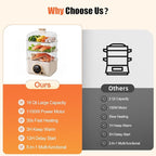 Kawu 16 Quart Food Steamer for Cooking, 4-Tier Electric Vegetable Steamer Hot Pot with Stainless Steel Tray, 1100W Fast Heating, 12H Timer, Keep Warm, Digital Steam Cooker for Grains, Meat & Sea Food