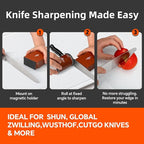 The Innovative Knife Sharpener - Patented Multi-Angle Premium Rolling Knife Sharpener with Extra Replacement Head for Chef's, Fruit, and All Steel Knives (Brown)