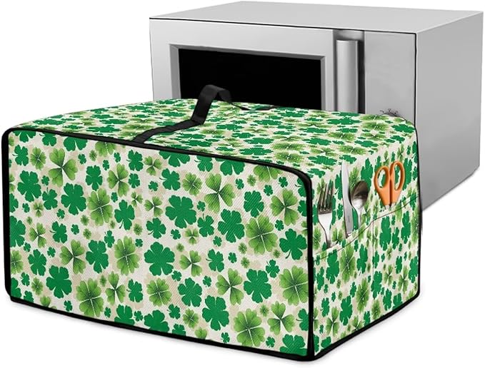Four Leaf Clover Print St. Patrick's Day Toaster Oven Cover Anti Scratch Microwave Cover for Kitchen Countertop Appliance Dust Protector Decorative Oven Accessories, Green, L