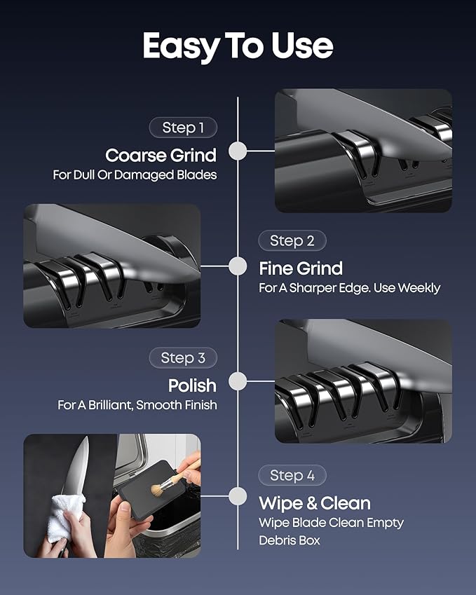 Electric Knife Sharpener for Kitchen, 3-Stage Knife Sharpener Electric with 100% Diamond Abrasives, 20° Precision Angle Guide, Fast & Safe Sharpening for Chef Knives, Home Use & Beginners (Black)