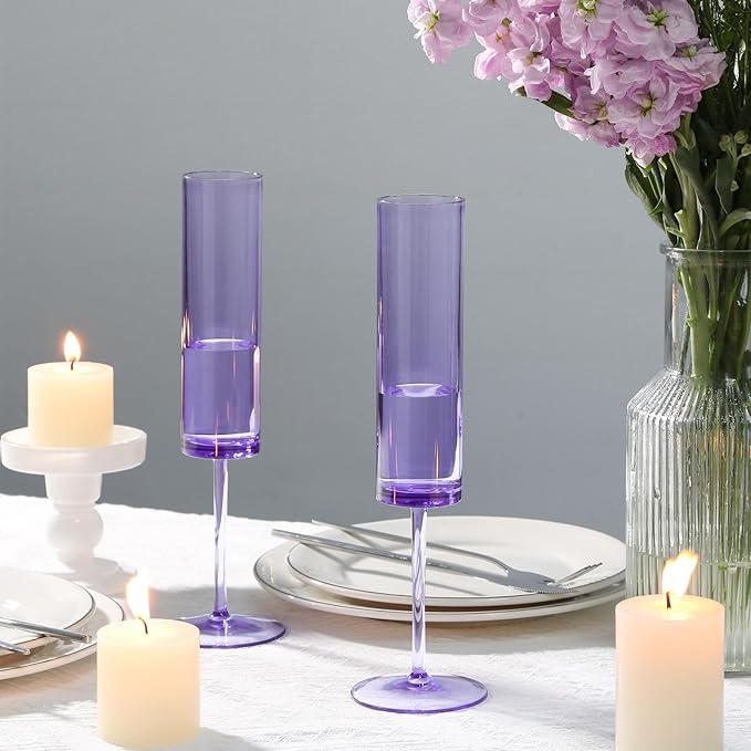 24 PCS Purple Champagne Flutes Plastic 5.4 OZ Champagne Flutes Acrylic Reusable Pastel Colored Plastic Glasses Long Stem Wine Glasses Toasting Wedding For Party Birthday Anniversary