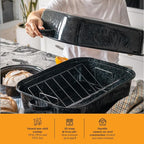 Granite Ware 25 lb Rectangular Roaster Set (10pcs), includes Lid, V-Rack, 2 pack brining bags, oven/grill-safe meat Thermometer, Turkey Baster with sylicon bulb, small brush