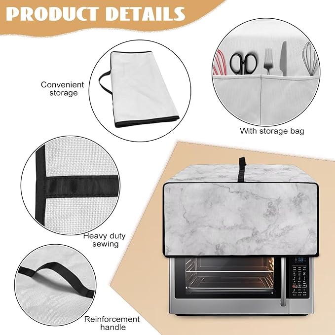 Marble Print Toaster Oven Protective Cover for Kitchen Counter, Heat-resistant Dust-proof Microwave Oven Air Fryer Cover with Storage Pockets (Medium-16.1 * 19.71 * 10 inches)