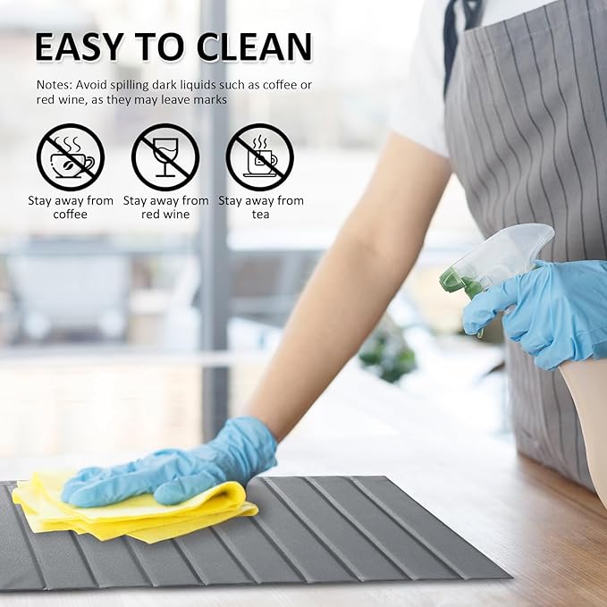 Large Stone Dish Drying Mat for Kitchen Counter 24x16 Inch - Super Absorbent Quick Dry Diatomaceous Earth with PU Leather, Foldable Space Saving Stone Bath Mats for bathroom