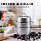 2-Tier Stainless Steel Induction Steamer Pot (30cm/11.8Inch) - Large Food Steamer for Dumplings, Buns & Dim Sum - Dishwasher Safe with Even Heat Distribution