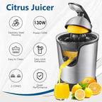 JUSANTE Citrus Juicer, Orange Juicer Machine, Stainless Steel Hands Free Lime Grapefruit Squeezer, Electric Citrus Juicer for Juice, Fruits, Lemons