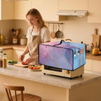 Marble Print Toaster Oven Cover, Heavy Duty Heat-Resistant Air Fryer Cover for Kitchen Counter, Small Appliances Dust Slipcovers, Blue Pink Gold, (Small-14.5*18.46*9 inches)