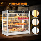 ROVSUN 3-Tier Commercial Food Warmer, 27" Pizza Warmer Food Warmer Display with LED Adjustable Lighting Glass Door Removable Shelves, Countertop Electric Food Warmer for Buffet Restaurant 110V 800W