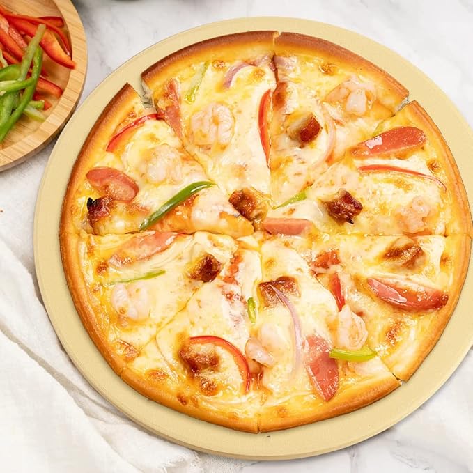 homEdge Pizza Stone Set, Heavy Duty Round Cordierite Baking Stone for Bread, Pizza, Thermal Shock Resistant Cooking Stone with Bamboo Pizza Peel Paddle for Oven and Grill-13 Inches (Diameter)