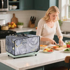 Marble Rose Flower Print Toaster Oven Cover, Stain-Resistant Air Fryer Cover with Storage Pocket, Kitchen Decorative Oven Protector, Black Grey Gold, (Medium-16.1*19.71*10 inches)