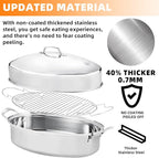 QPMR 22" Stainless Steel Roasting Pan with Lid and Rack,25LB Capacity,Large Roaster Pan for Oven,Nonstick Roasting Pan for Turkey,Chicken,Gifts for Mom,Wife