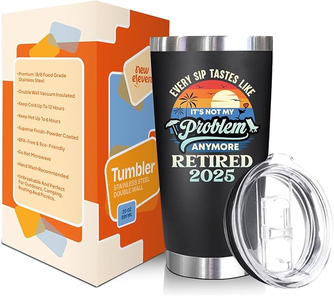 NewEleven First Christmas Retirement Gift For Women, Men 2025 | Goodbye Present | Going Away Gift | Farewell Gifts For Coworkers | From Colleague, Friend, Family - Tumbler 20oz
