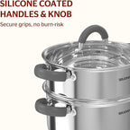 SUNHOUSE 3 Quarts Steamer Pots With Lid, 2-Tier Multipurpose Stainless Steel Steaming Pot Cookware With Stay-Cool Handles, Tri-ply Bottom, Compatible with All Cooktops