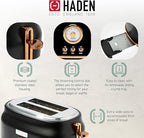 Haden Dorset 1.7 Liter Stainless Steel Electric Kettle with 360-Degree Base Bundled with 2 Slice Wide Slot Stainless Steel Toaster, Black & Copper