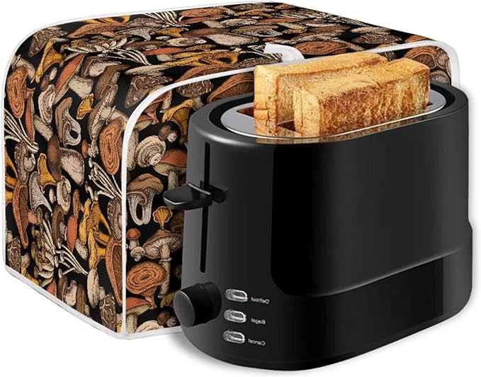 JEOCODY Mushroom Print Toaster Cover - Bread Maker Cover with Handle for Kitchen, Washable and Dust Protection