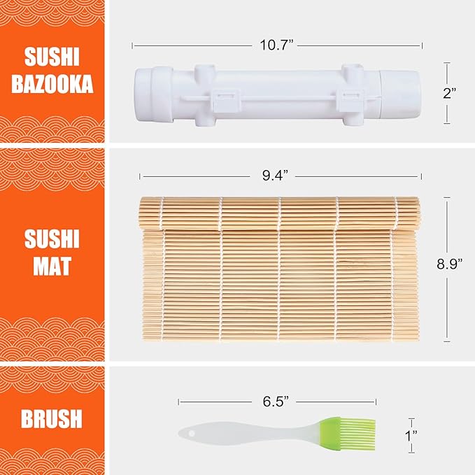 SmileTools Sushi Making Kit, Sushi Roller, Sushi Bazooka, Sushi Maker, Bamboo Sushi Rolling Mat For Beginners (White)