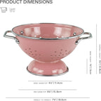 Reston Lloyd, 1 Quart Powder Coated Steel Kitchen Strainer Basket for draining Pasta, Vegetable and Fruit, Chrome Handles and Wide Stable Base, Pink