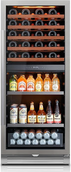Ca'Lefort 24 Inch Wine & Beverage Refrigerator - 112 Can + 40 Bottle Dual Zone 34-65°F Cooler, 7 Adjustable Shelves & 3 LED Lights, Energy Star Certified Built-in/Freestanding for Home/Bar/Kitchen