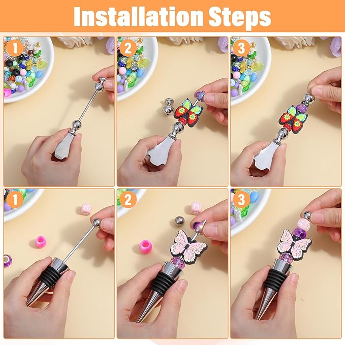 20 Pcs Beadable Wine Stoppers and Beadable Bottle Opener Set - 10 Reusable Decorative Wine Bottle Stoppers & 10 Alloy Openers for DIY Crafts, Wedding, Bar Party Favors, Holiday Gifts