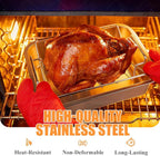 Turkey Roaster Roasting V Rack,15.6*11.6*4 inch Stainless Steel Roasting Pan with 2 Rack(Flat Rack and Rib Rack) for Smoker Smoking/Dual Purpose for Large Big Green Egg and Kamado Joe Etc