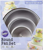 Wilton Aluminum Round Cake Pan Set, 3-Piece for Tiered Cakes, Durable, Even Heating, Rust-Resistant, Professional Bakeware, 4, 6, 8 in., Package May Vary