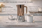 FIAMMA & FERRO Premium Italian Espresso Maker - 12-Cup (20oz) Stainless Steel Moka Pot, Copper PVD Finish, Induction Compatible, No Aluminum