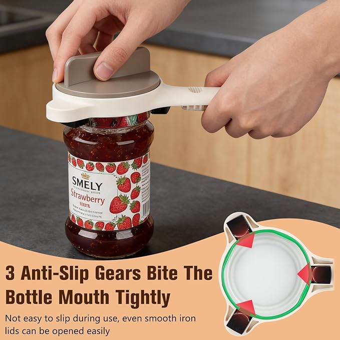 4 in 1 Multi-Purpose Jar Opener,Adjustable Stainless Steel Jar Opener,Multi-Functional Retractable Jar & Bottle Openers,Multi Size Lid Tool for Jars Cans Wine Bottles,Home Kitchen Helper (Beige)