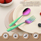 DEHOV Rainbow Toddler Eating Utensils Set,Set Of 12 Food Grade Stainless Steel Silverware Sets For Kids,Dishwasher Safe Children Small Metal Spoons And Forks Flatware Sets