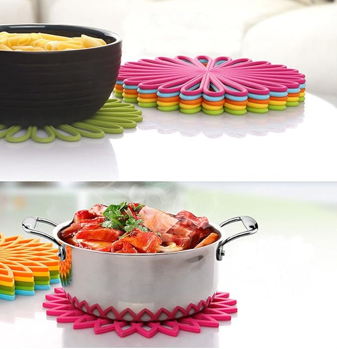 ME.FAN Silicone Trivet Mat - Kitchen Hot Pads for Pots & Dish - Insulated Teapot Trivet - Flexible, Durable, Non-Slip Large Coasters 3 Set Yellow