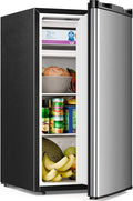 Antarctic Star 3.2 Cu.Ft.Compact Refrigerator with Freezer, Mini Fridge Single Door with Adjustable Thermostat,Removable Glass Shelves for Apartment,Dorm,Office,Kitchen，SILVER