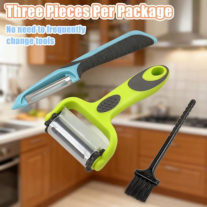 Bestac 3-in-1 Multifunctional Fruit & Vegetable Peeler - Stainless Steel Blade for Peeling/Julienning/Slicing Non-Slip Handle Ideal for Potatoes/Cucumbers/Apples Home Kitchen Daily Use (3)