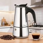 Espresso Maker 4 Cup Moka Pot Stainless Steel Percolator coffee pot, Compatible with Gas, Electric, Ceramic, and Induction stovetops(6.6 fl oz/200 ml)