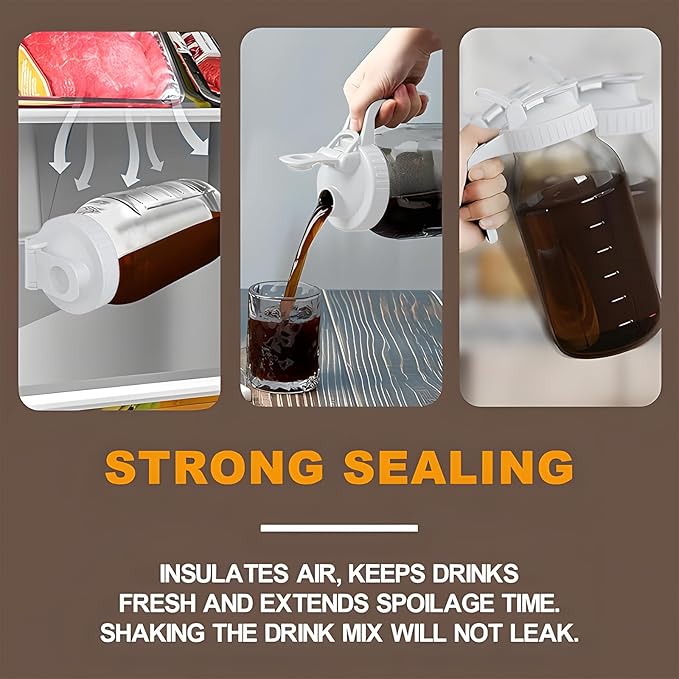 Cold Brew Coffee Maker Jar - 64oz Thick Glass Multipurpose Mason Pitcher Spout Lid with Handle & Stainless Steel Filter for Iced Coffee, Lemonade, Ice Tea, Homemade Fruit Drinks Container