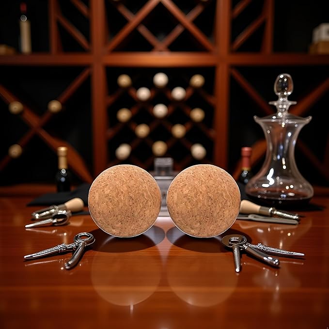 2Pcs Wooden Wine Cork Ball Stopper Plugs for Wine Decanter Carafe Bottle Replacement Wine Stoppers and Pourers Bar Tools
