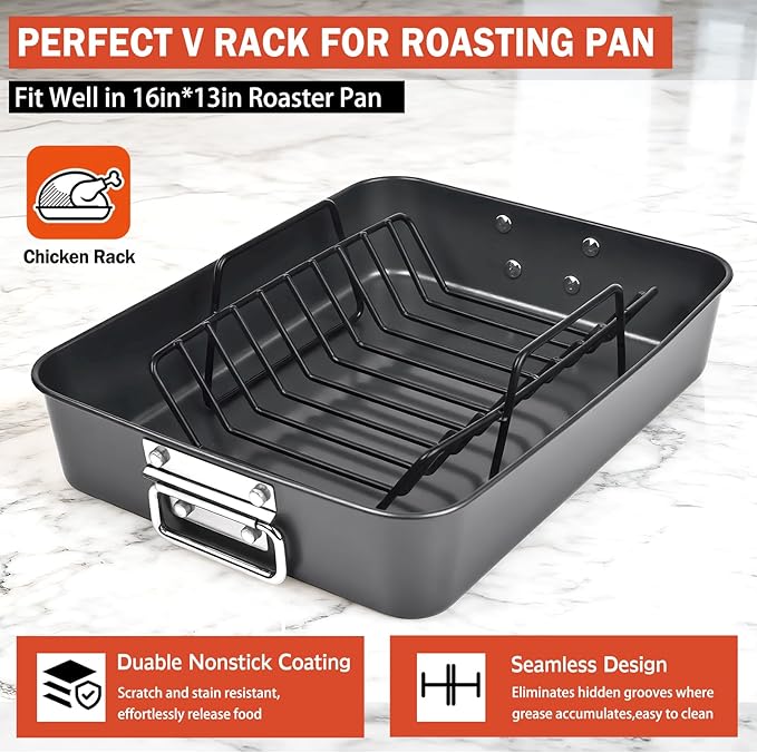 Roasting Rack for Turkey, Non-Stick Safe Coating Heavy-duty Turkey Rack for Roasting Pan, 2-in-1 Rib Rack for Smoker Grill, Roasting Rack Insert for Smokers, Oven Cooking